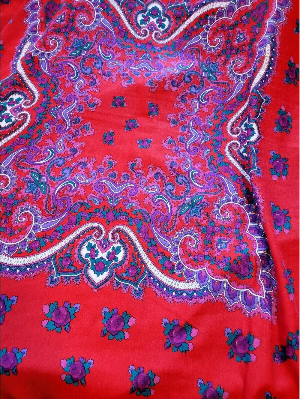 Vintage Red Floral Scarf by Mountessa Valentina